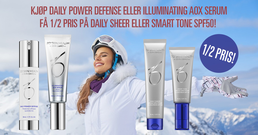 Kjøp Daily Power Defense eller Illuminating AOX Serum og få 1/2 pris på ZO solkrem!