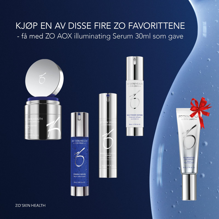 Kjøp en av disse fire ZO favorittene og få med ZO AOX illuminating Serum 30ml som gave!